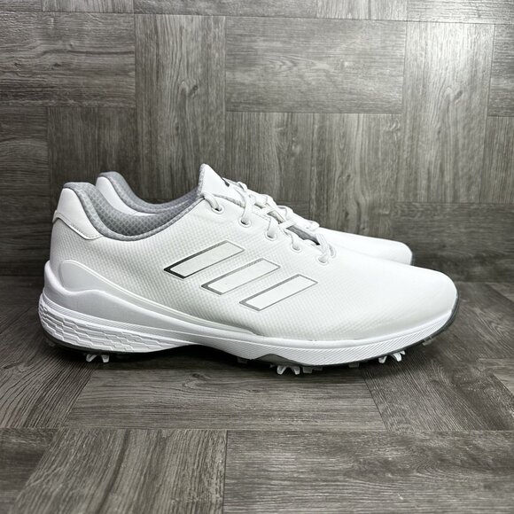 Adidas ZG23 Men's size 15 White Silver Metallic Golf Cleats GW117 - Picture 1 of 8